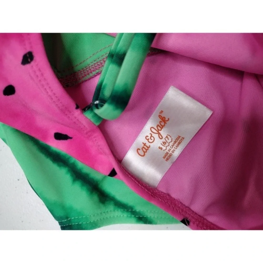 Cat & Jack Girls Watermelon One Piece Swimsuit Pink Green Cutout Size S 6/7